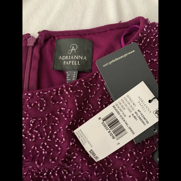 NWT $269 Adrianna‎ Papell Embellish Flutter Sleeves Sheath Dress Wild berry SZ 6 - Picture 12 of 12